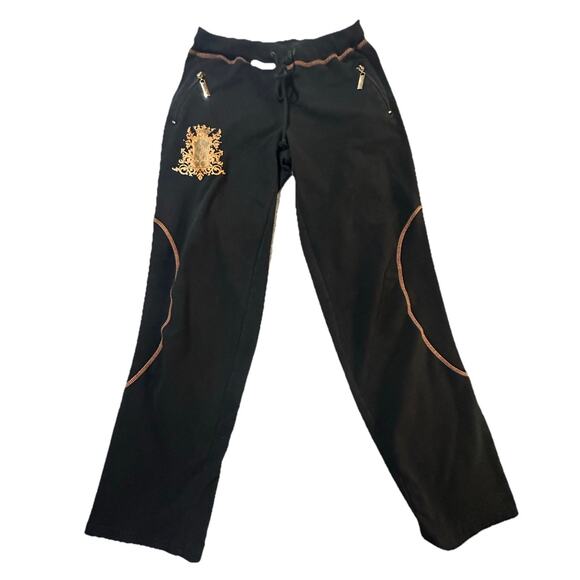 Baby Phat Authentic Y2K Black Velour Sweatpants XL Rhinestone Logo Crest - Picture 1 of 8